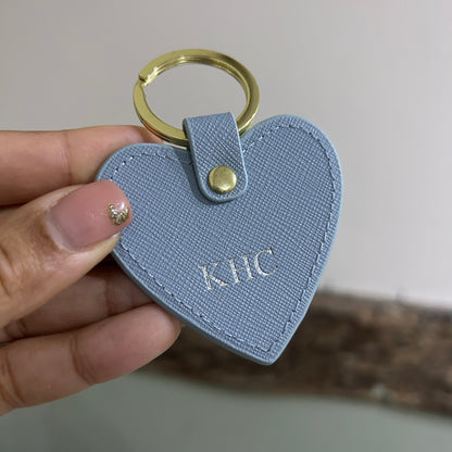 Leather Heart Keychain - Blue/ Silver - KHC