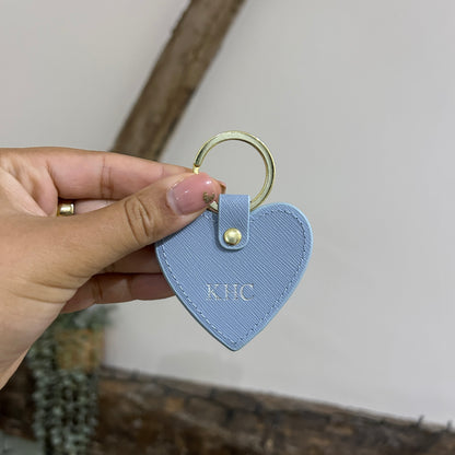 Leather Heart Keychain - Blue/ Silver - KHC