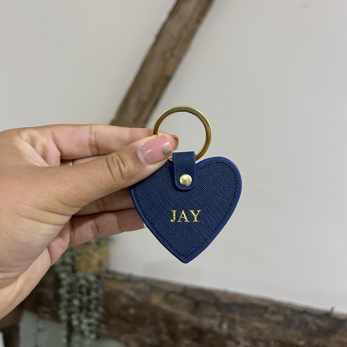 Leather Heart Keychain - Navy/ Gold - JAY