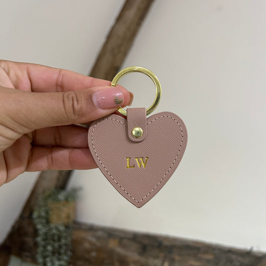 Leather Heart Keychain - Nude/ Gold - LW