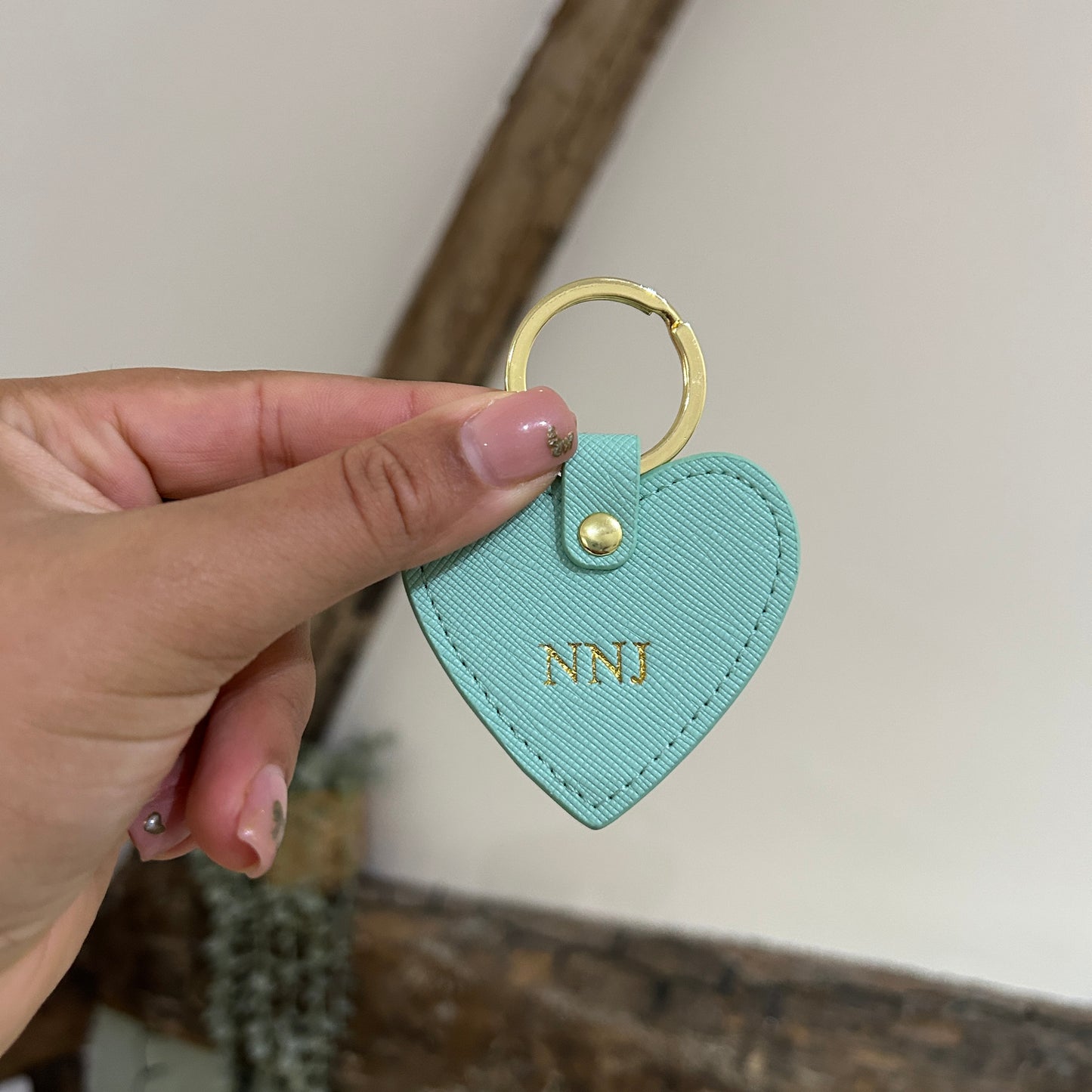 Leather Heart Keychain - Turquoise/ Gold - NNJ