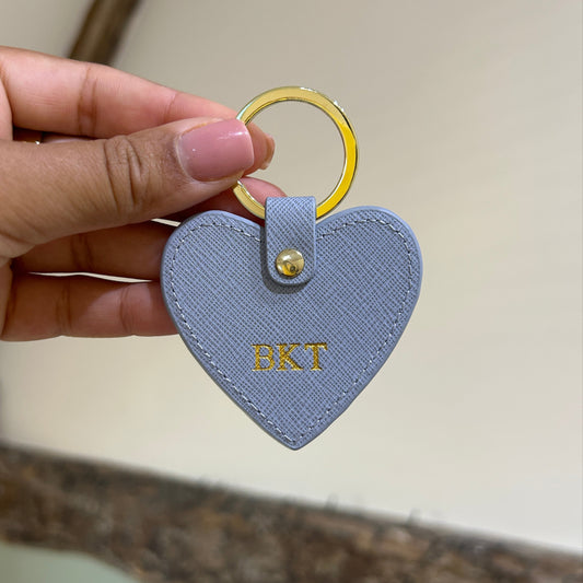 Leather Heart Keychain - Blue/ Gold - BKT