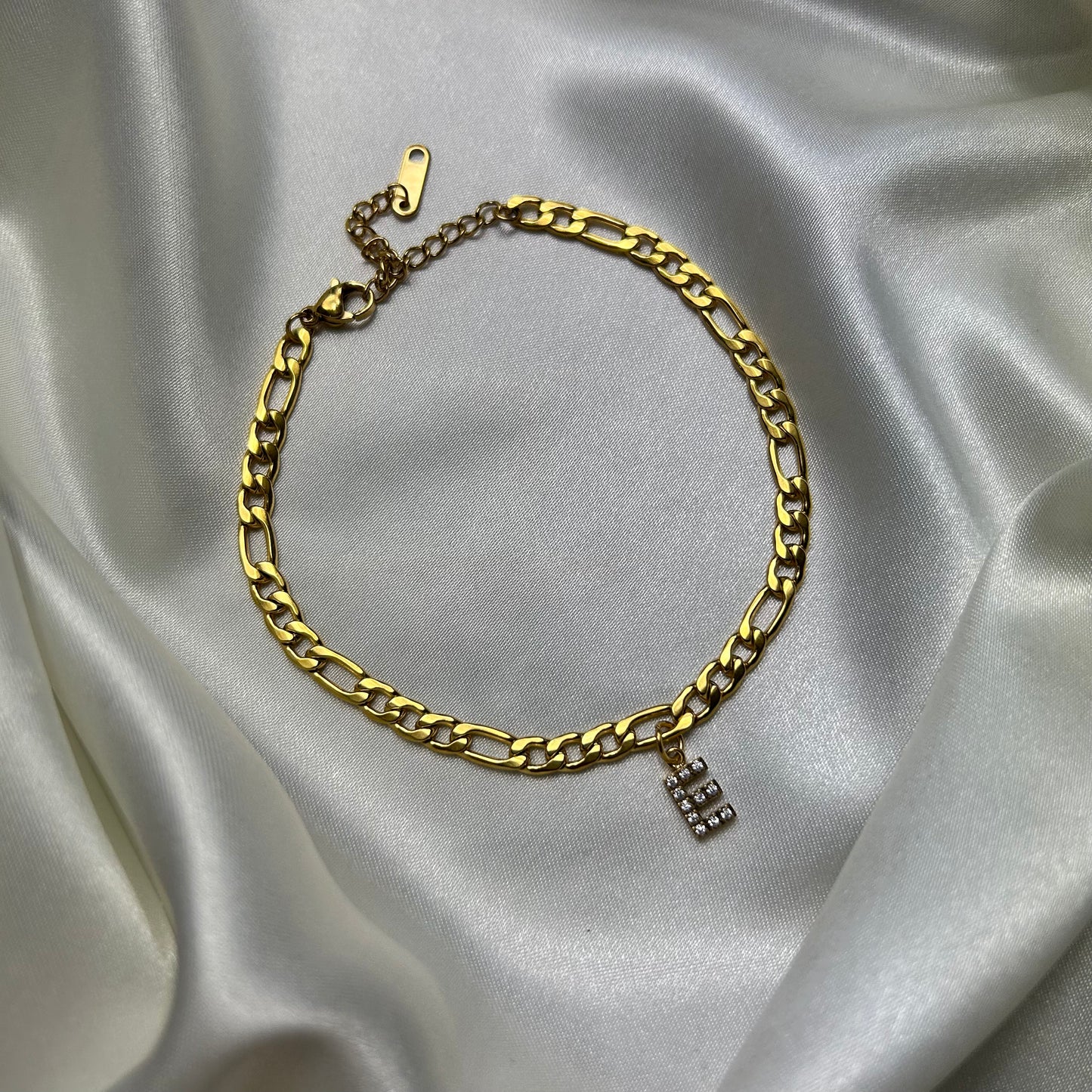 CZ Diamond Initial Letter 18K Gold Plated Anklet