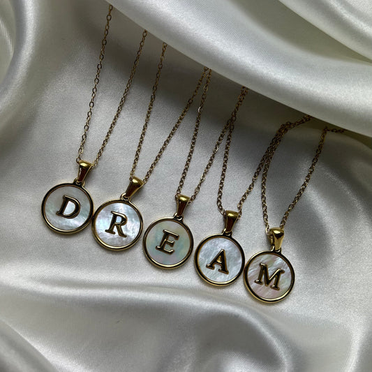 Pearl Enamel Initial Letter Pendant 18K Gold Plated Necklace