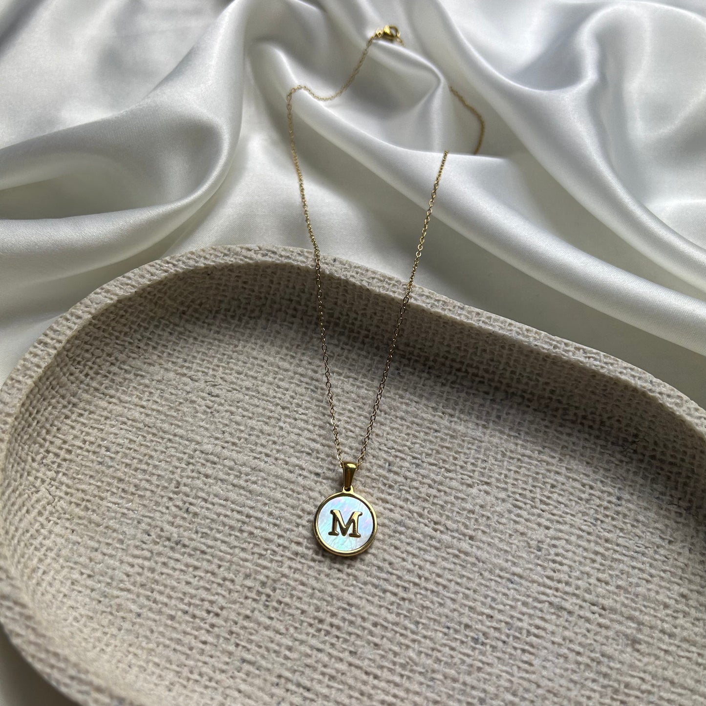 Pearl Enamel Initial Letter Pendant 18K Gold Plated Necklace