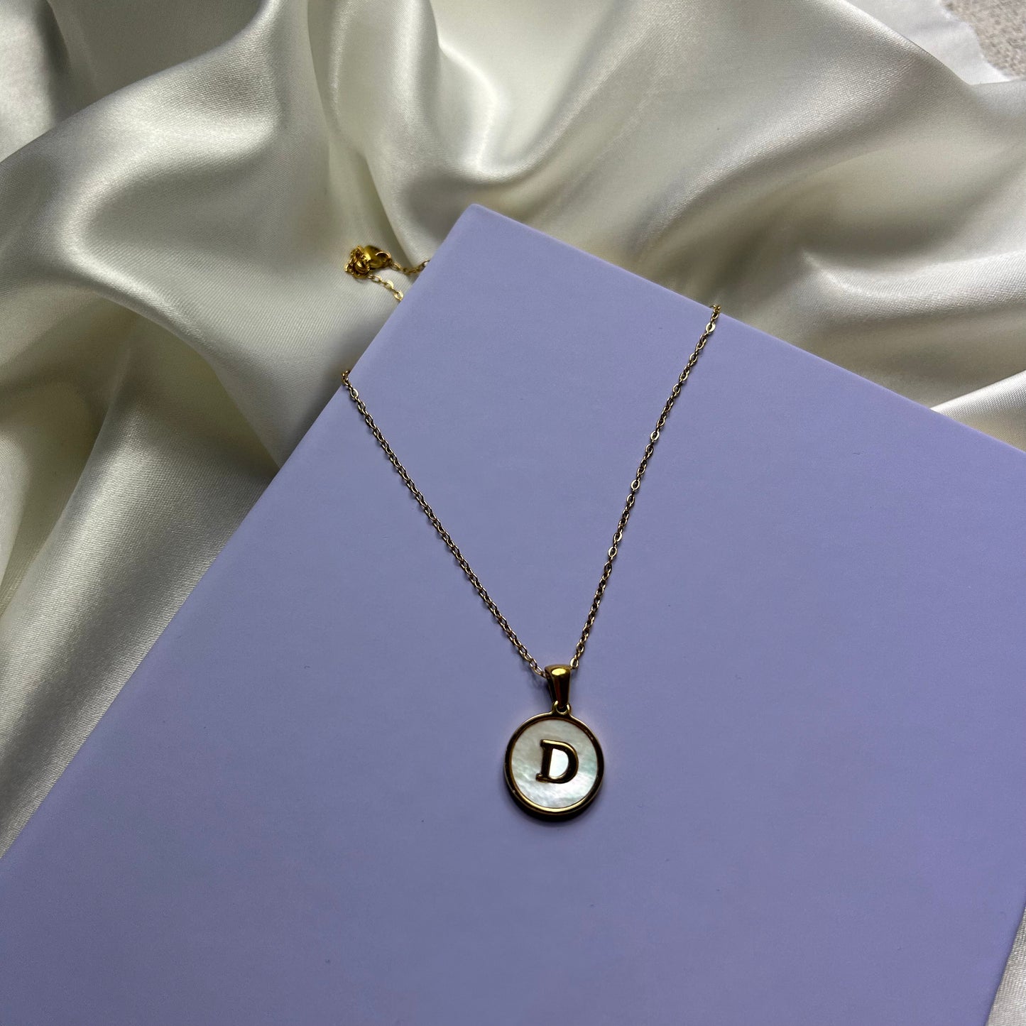 Pearl Enamel Initial Letter Pendant 18K Gold Plated Necklace