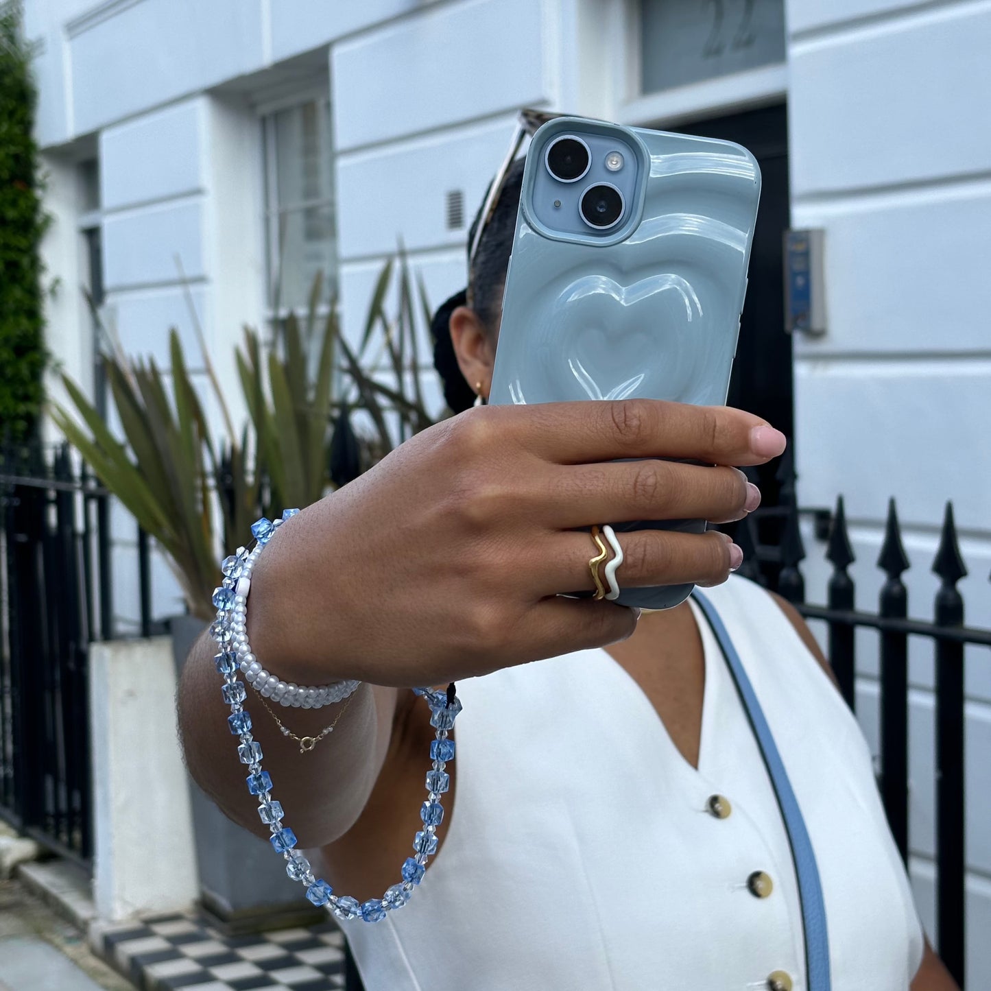 Light & Dark Blue Beaded Phone Charm