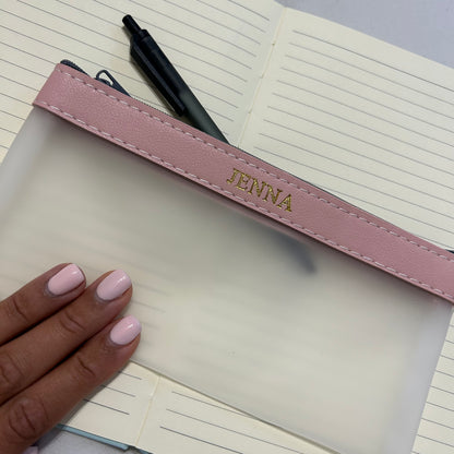 Personalised Vegan Leather Clear Pencil Case