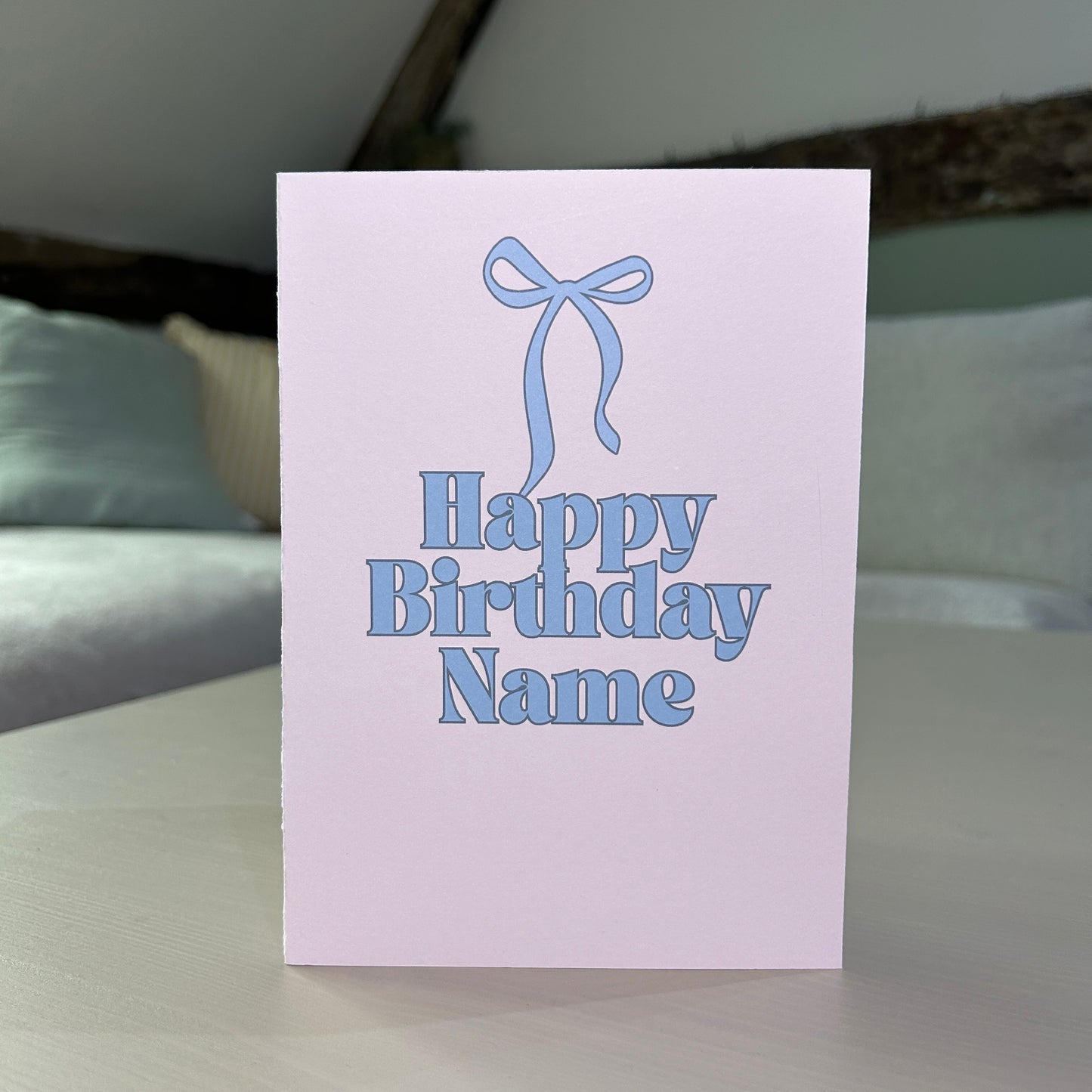 Blue Bow Personalised Name Birthday Card