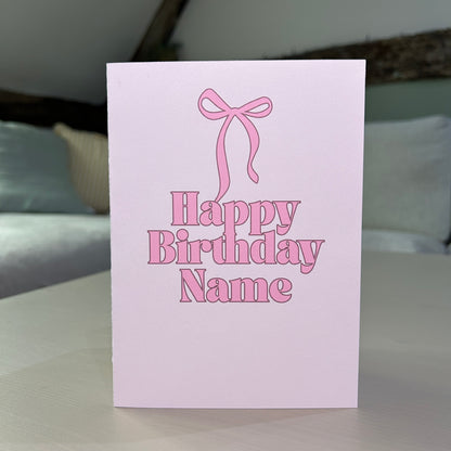 Pink Bow Personalised Name Birthday Card