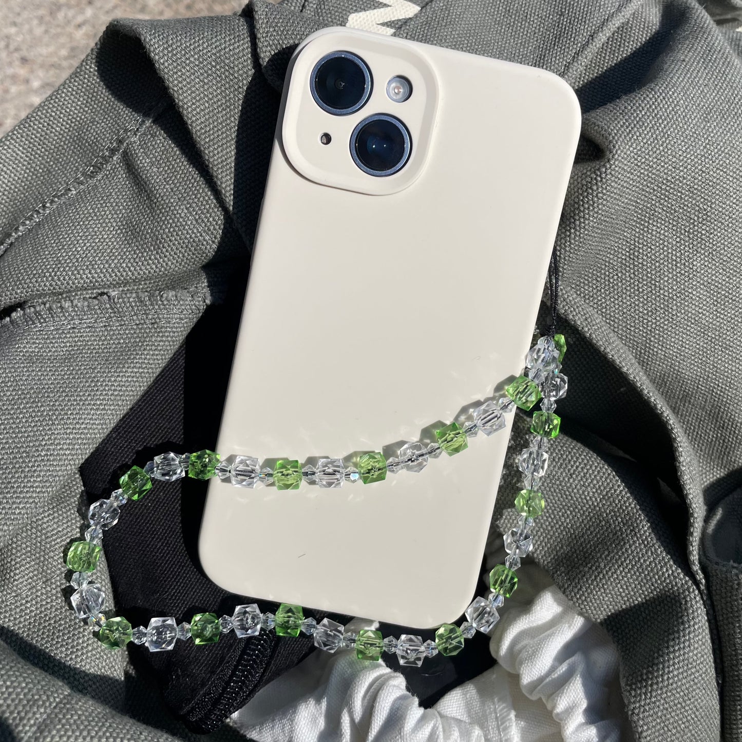 Green & Clear Beaded Phone Charm