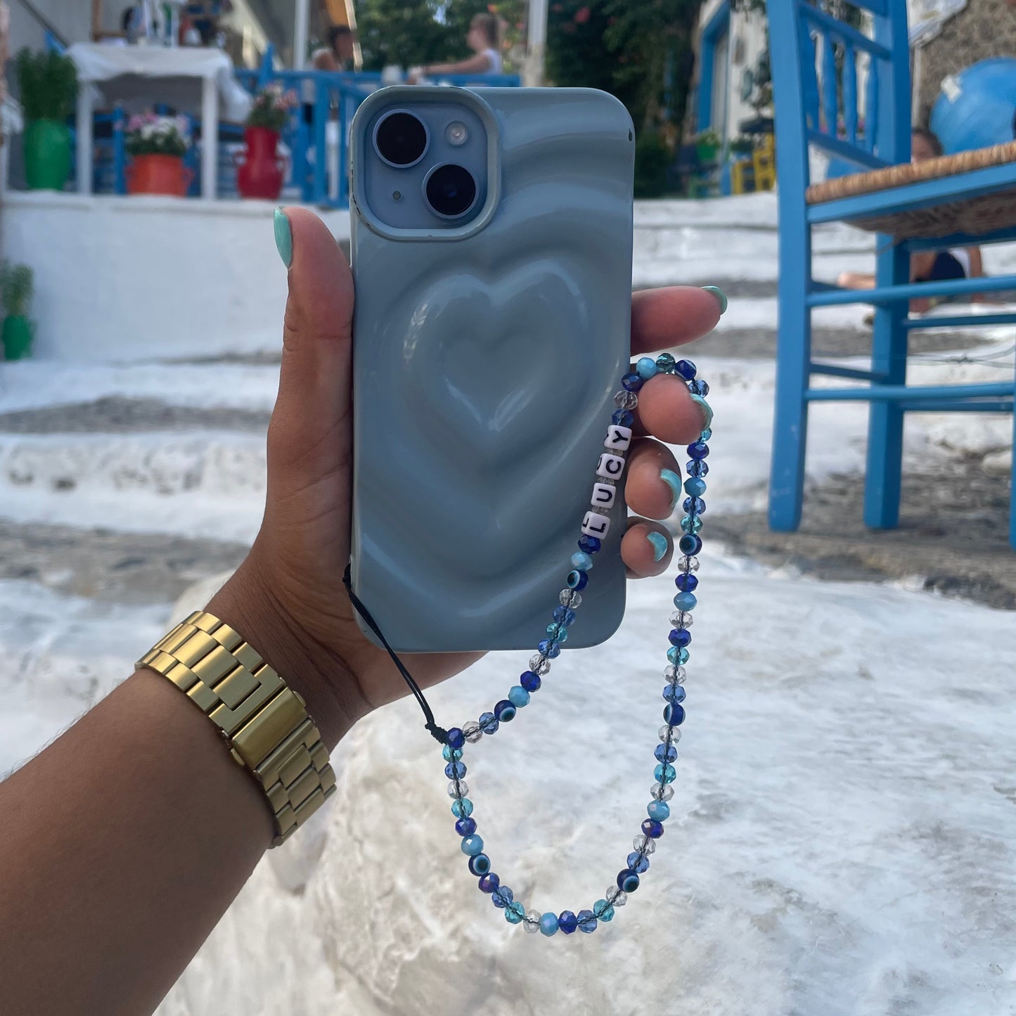 Blue Evil Eye Beaded Phone Charm