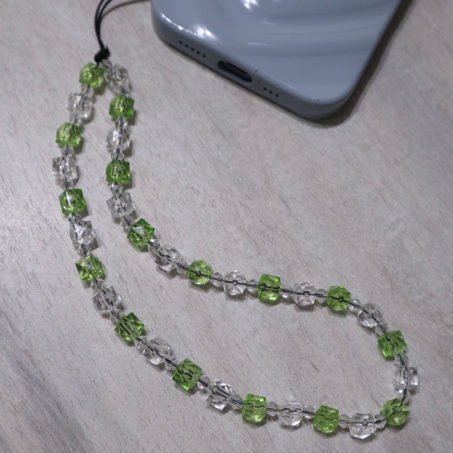 Green & Clear Beaded Phone Charm