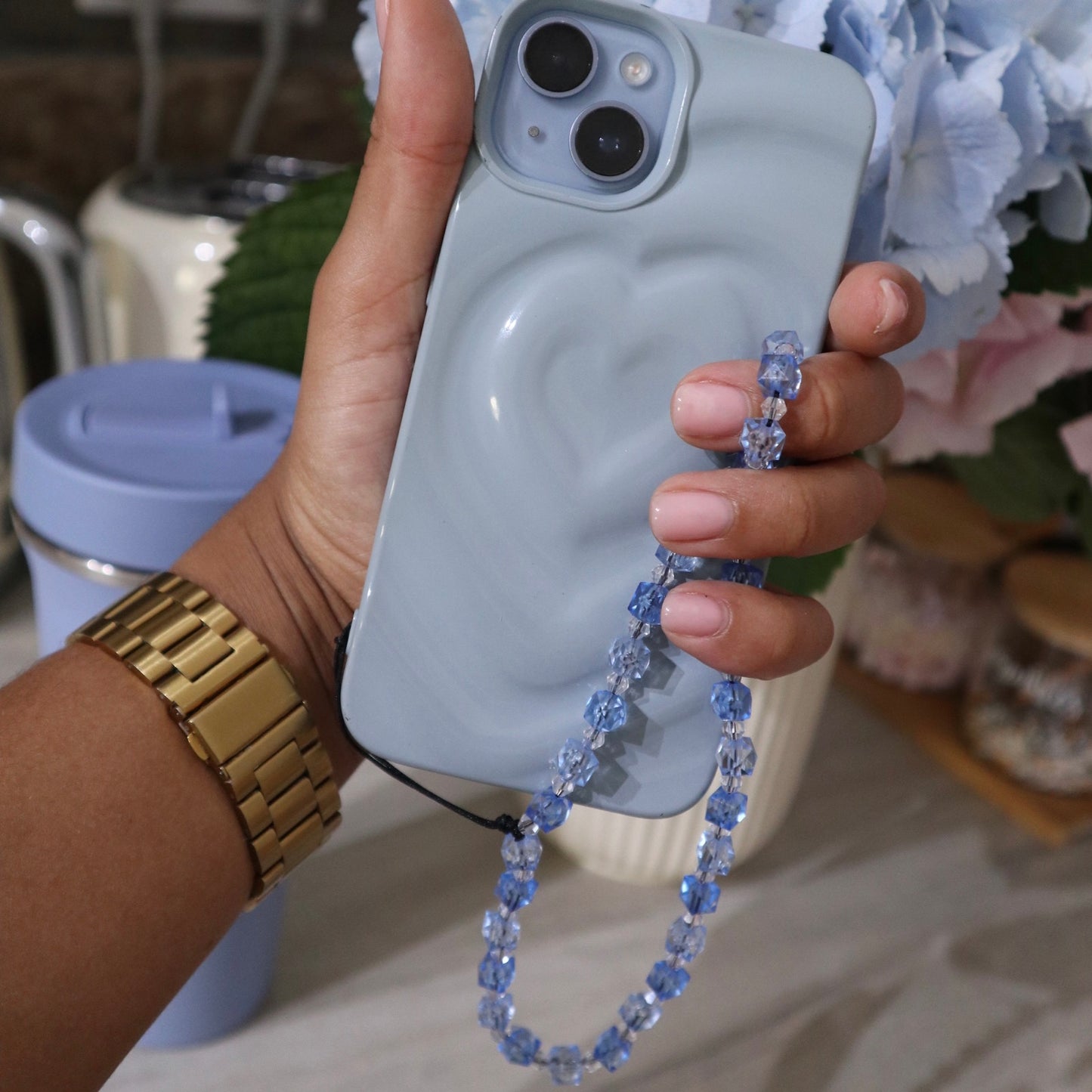 Light & Dark Blue Beaded Phone Charm