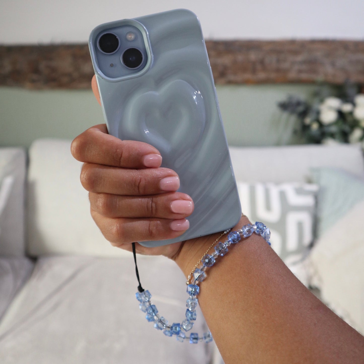 Light & Dark Blue Beaded Phone Charm