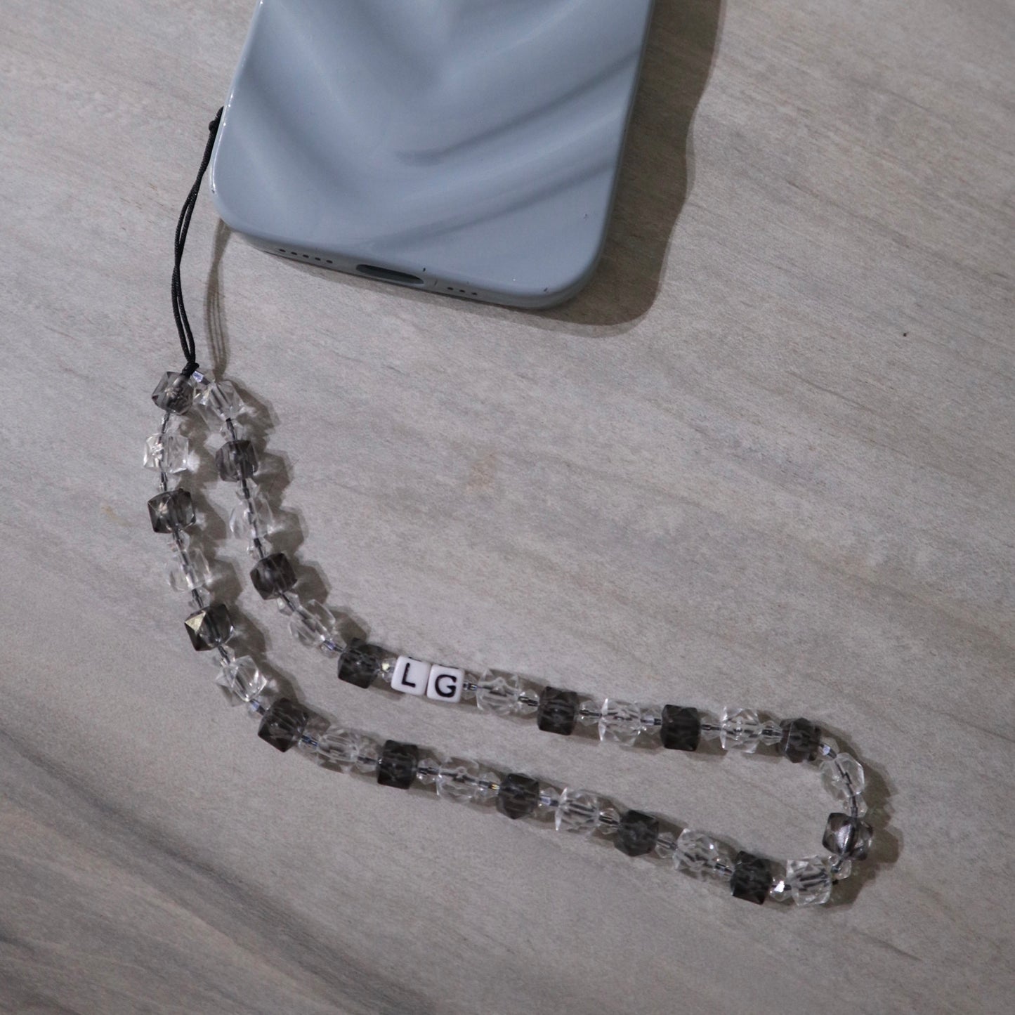 Black & Clear Beaded Phone Charm