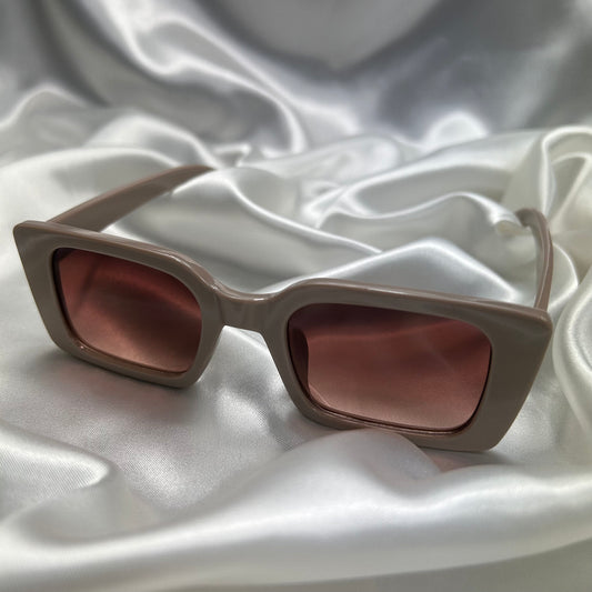 Retro Rectangle Sunglasses - Nude