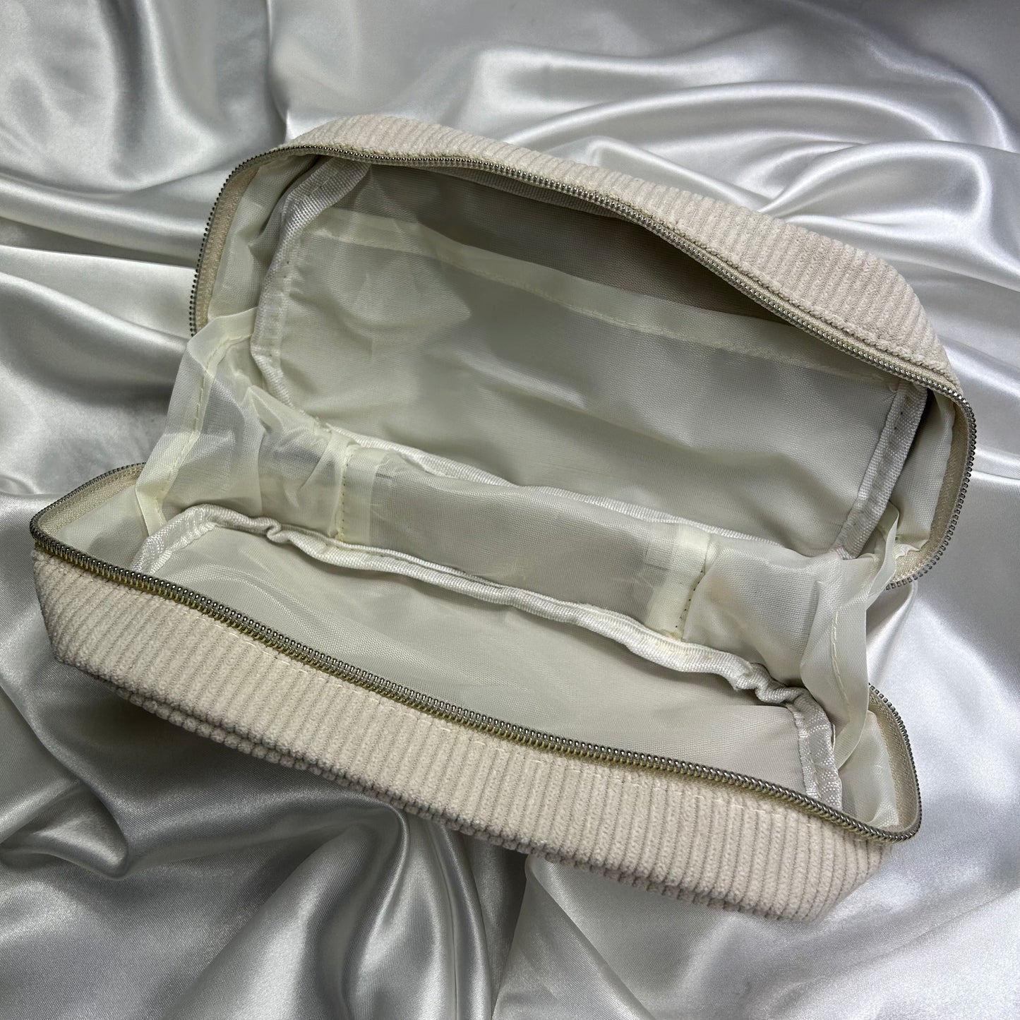 Beige Corduroy Makeup Bag