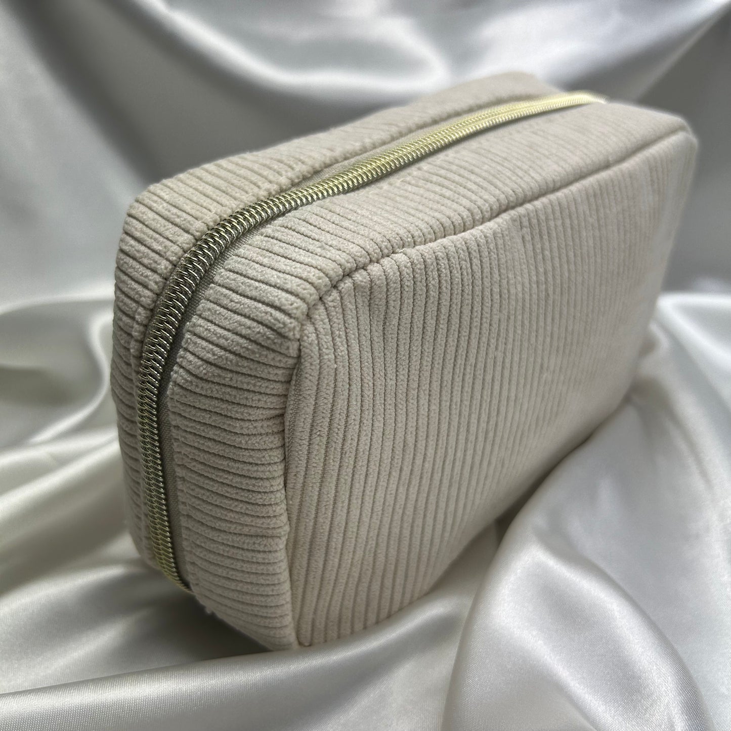 Beige Corduroy Makeup Bag