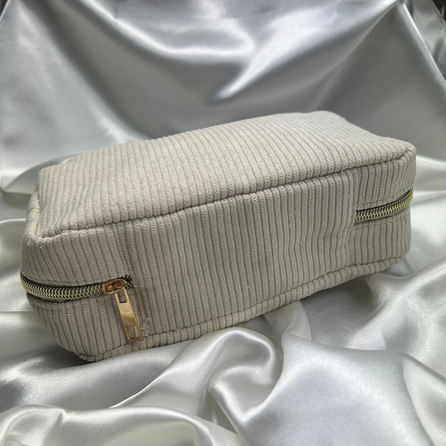 Beige Corduroy Makeup Bag