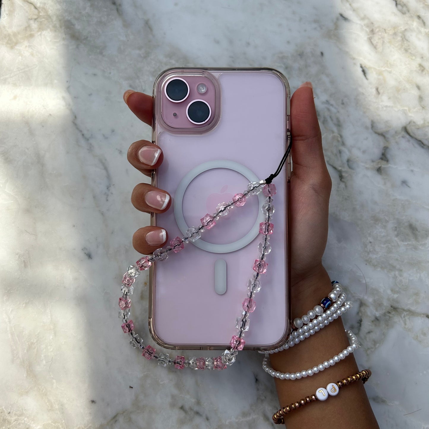 Pink & Clear Beaded Phone Charm