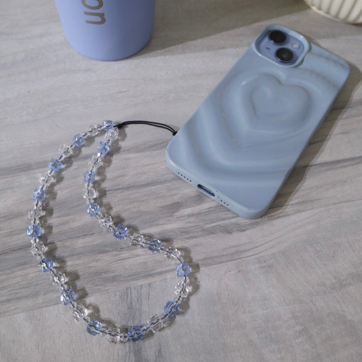 Light Blue & Clear Beaded Phone Charm