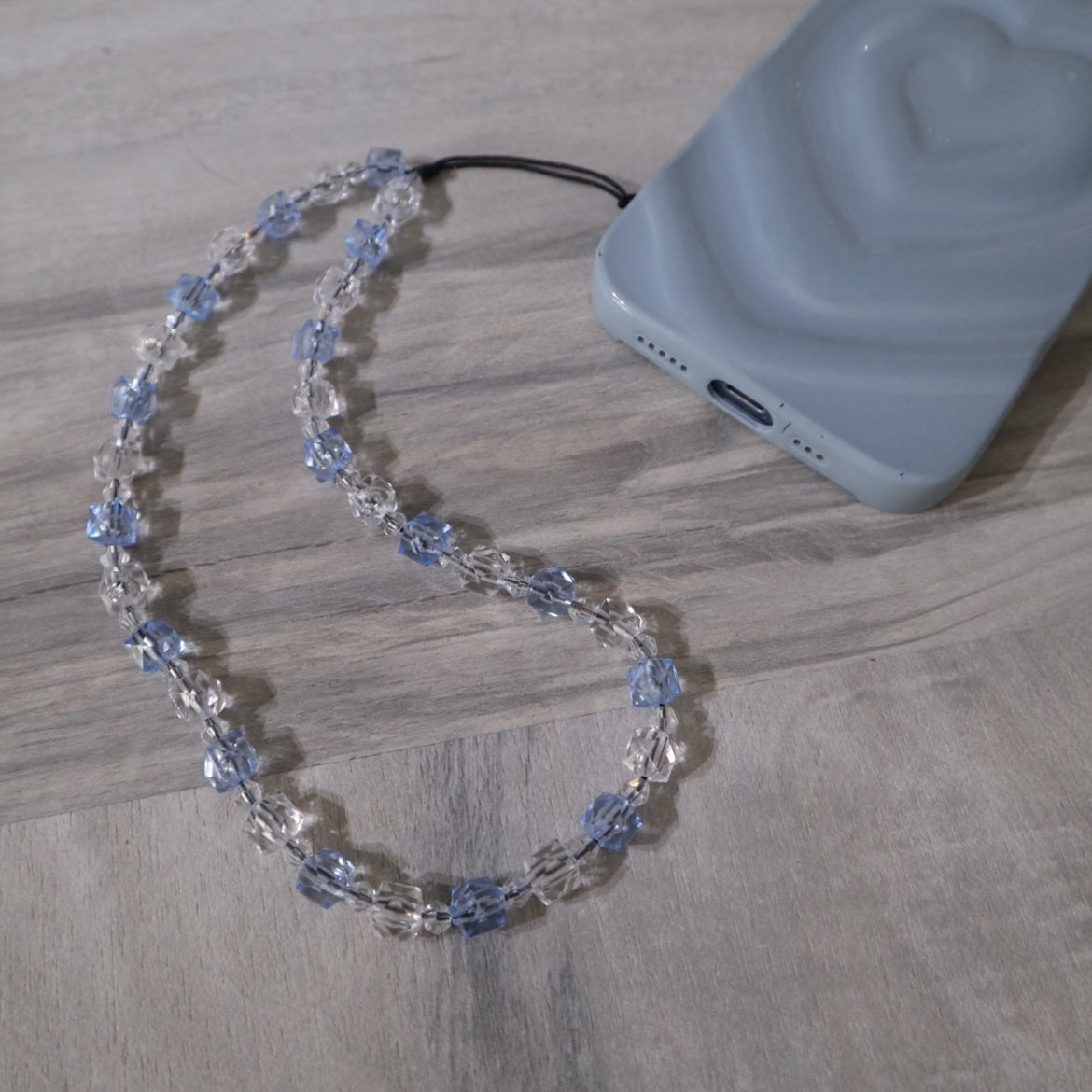 Light Blue & Clear Beaded Phone Charm