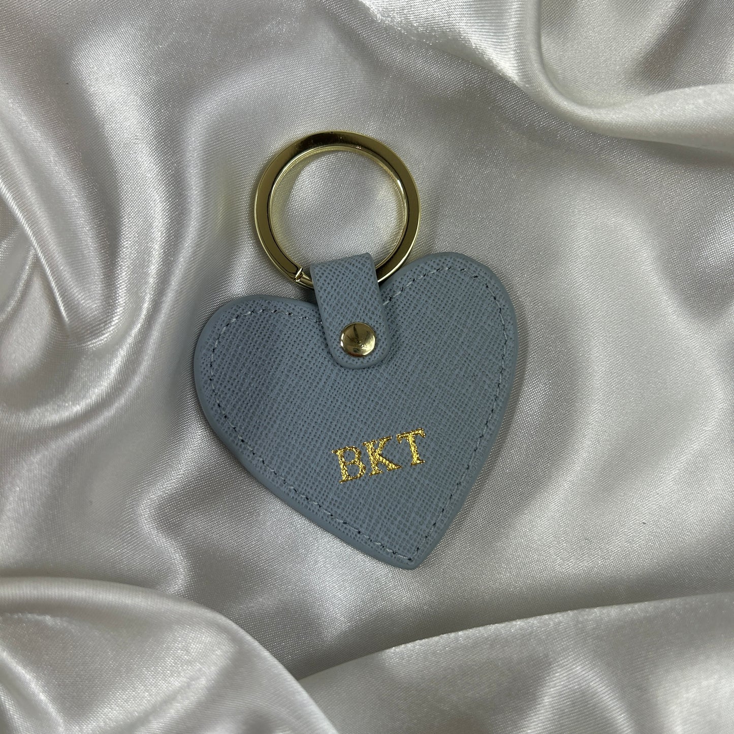 Leather Heart Keychain - Blue/ Gold - BKT