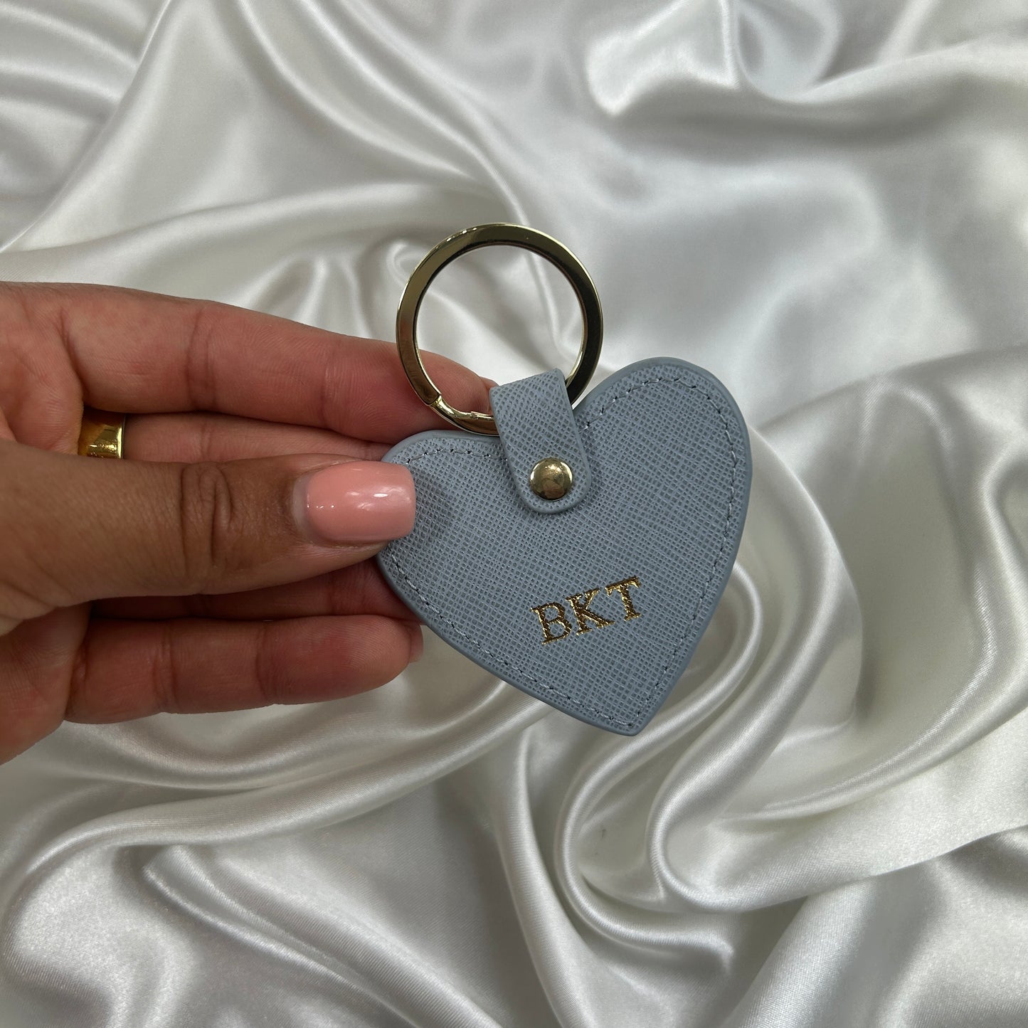 Leather Heart Keychain - Blue/ Gold - BKT