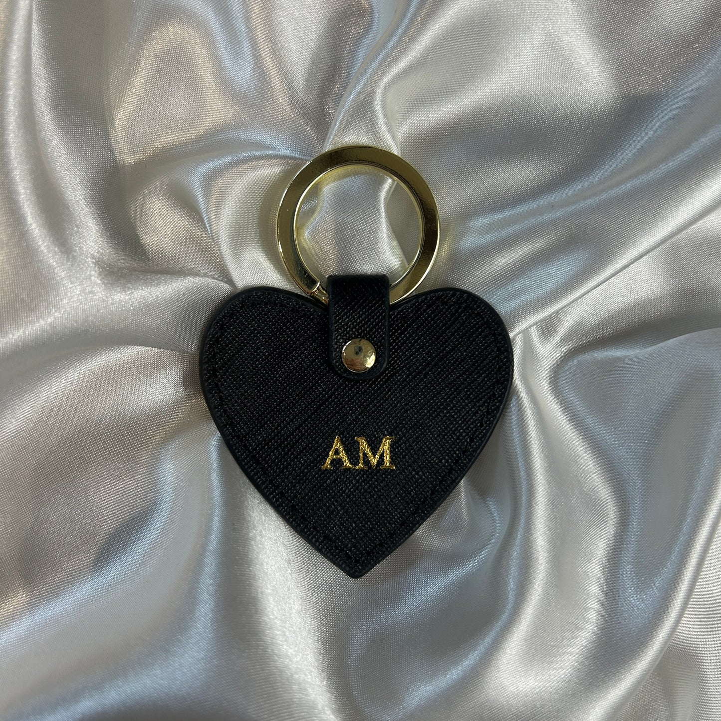 Leather Heart Keychain - Black/ Gold - AM