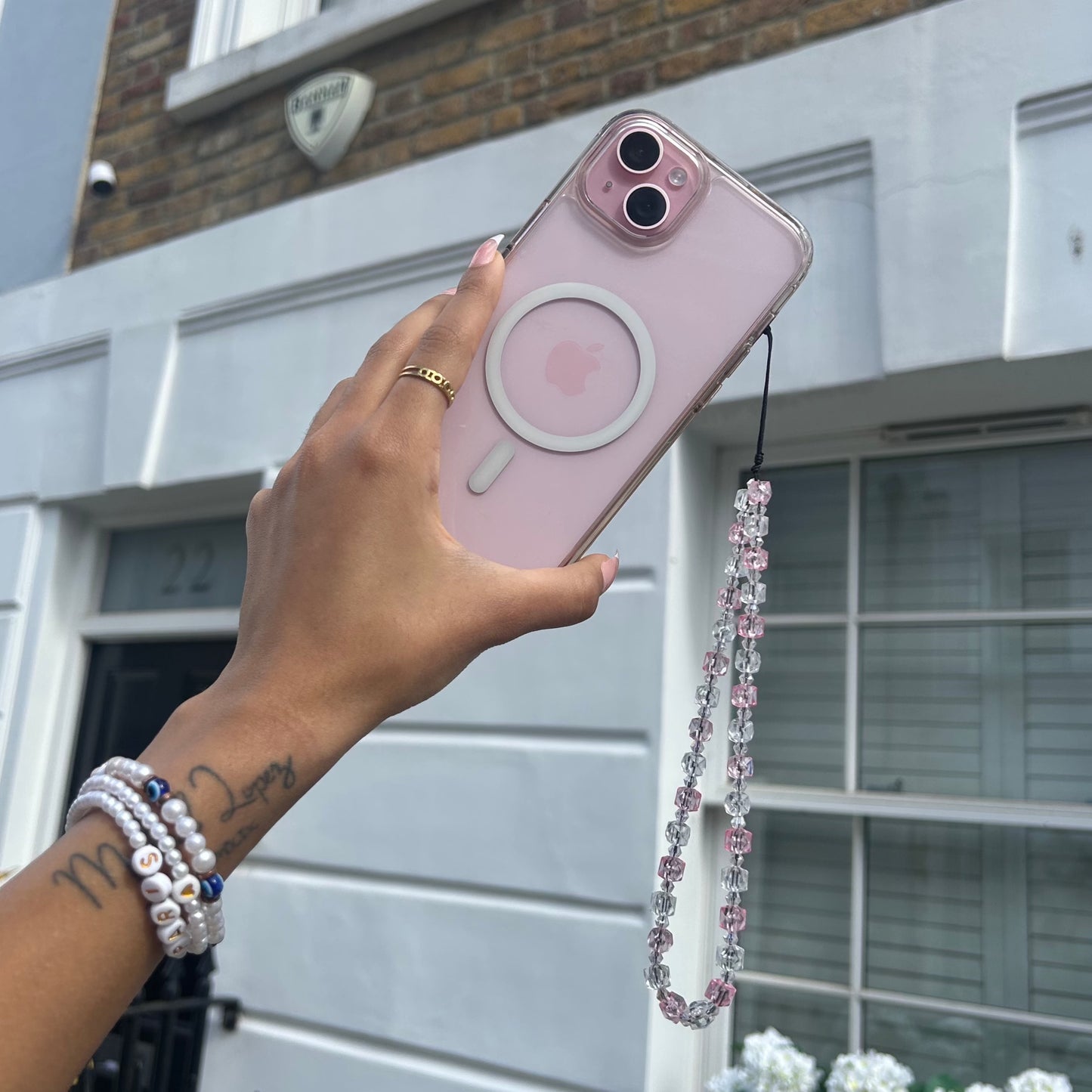 Pink & Clear Beaded Phone Charm