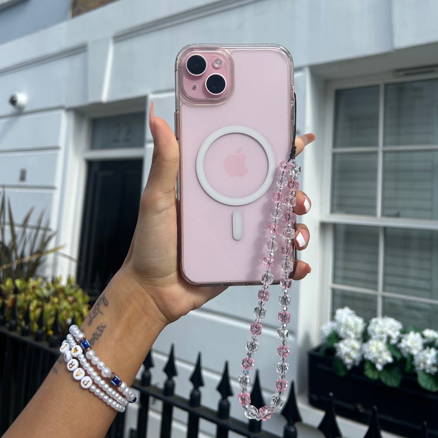 Pink & Clear Beaded Phone Charm