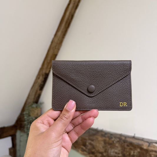 Leather Cardholder Purse -  Dark Brown/ Gold - DR