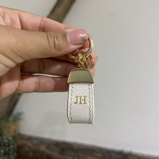 Leather Short Loop Keychain - Cream/ Gold - JH