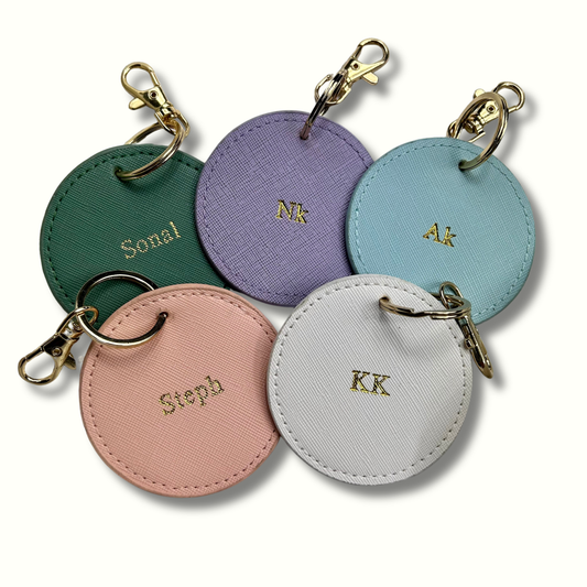 Personalised Vegan Leather Round Luggage Tag Keychain