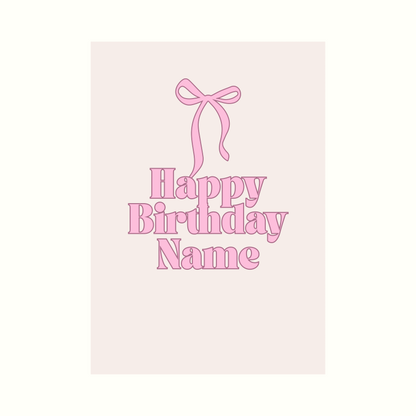 Pink Bow Personalised Name Birthday Card