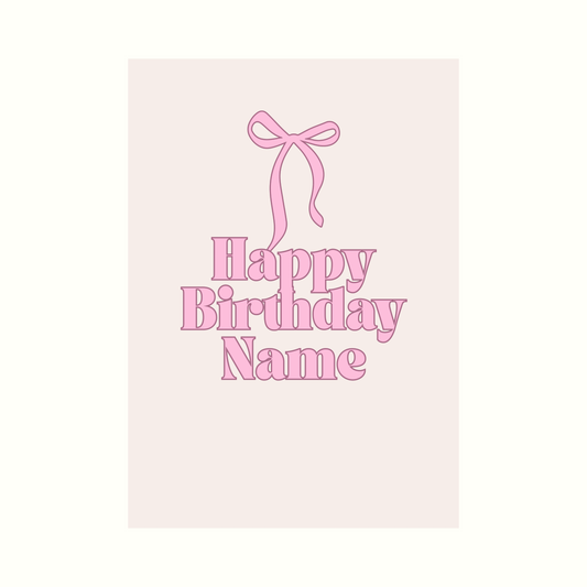 Pink Bow Personalised Name Birthday Card