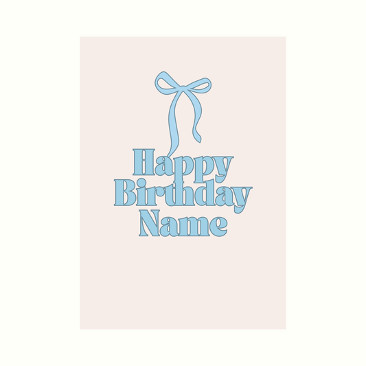 Blue Bow Personalised Name Birthday Card