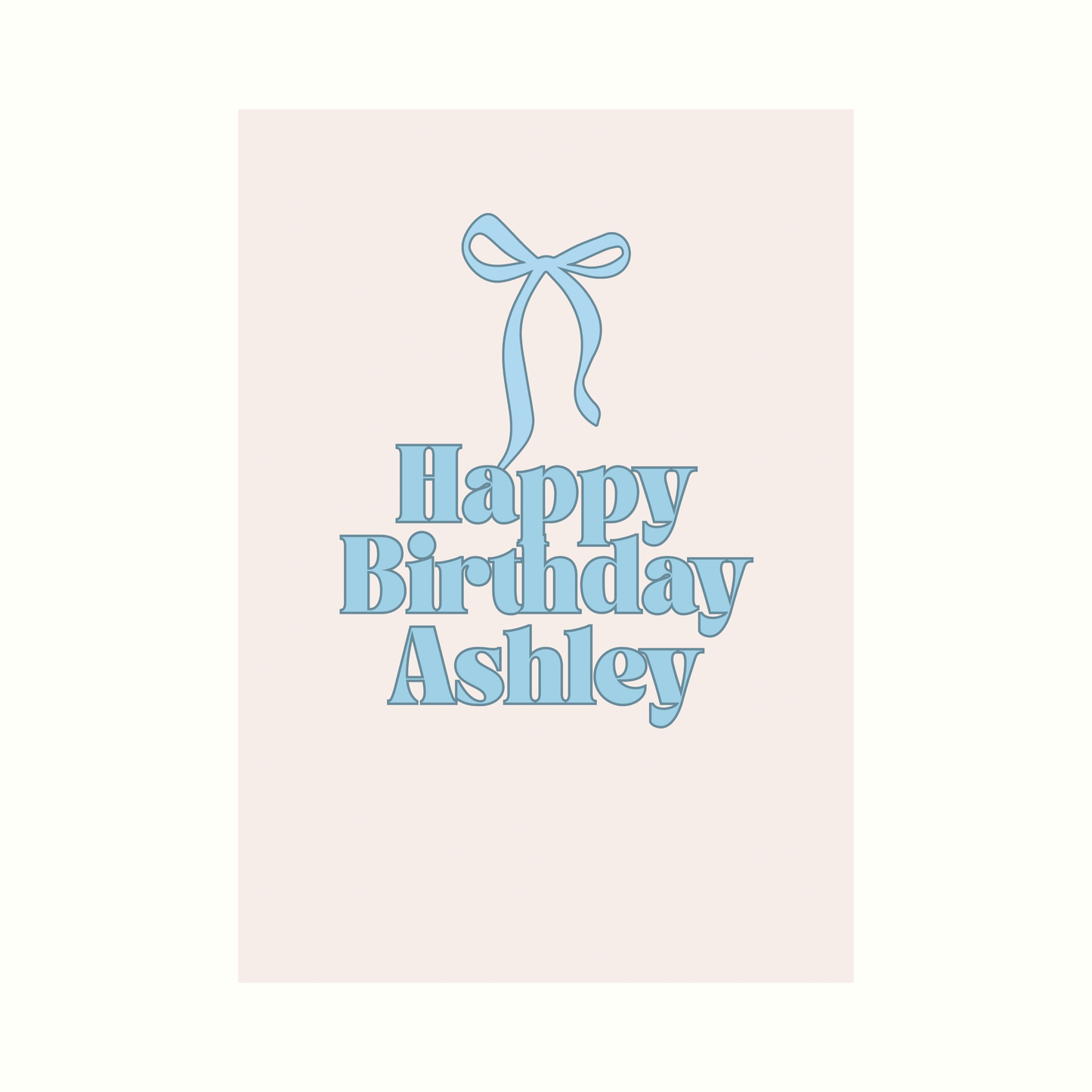 Blue Bow Personalised Name Birthday Card