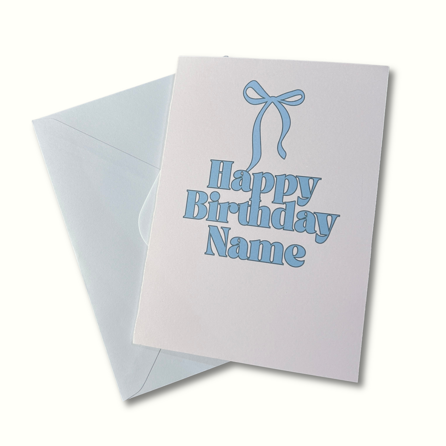 Blue Bow Personalised Name Birthday Card