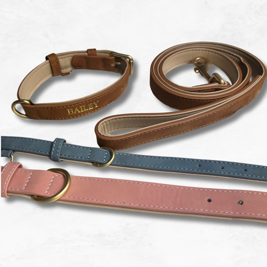 Personalised Vegan Suede Leather Dog Collar & Lead Set