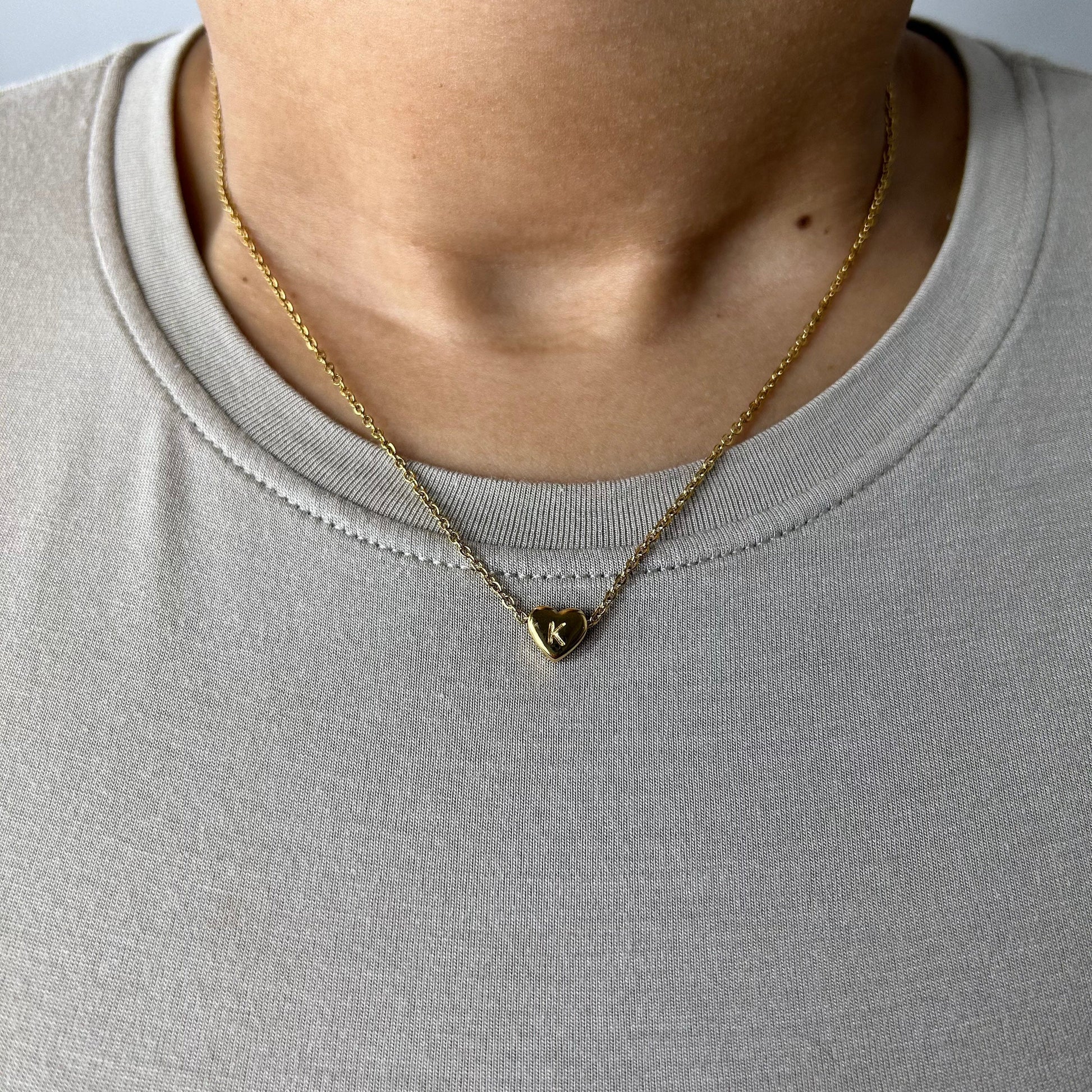 Heart Initial Letter 18K Gold Plated Necklace